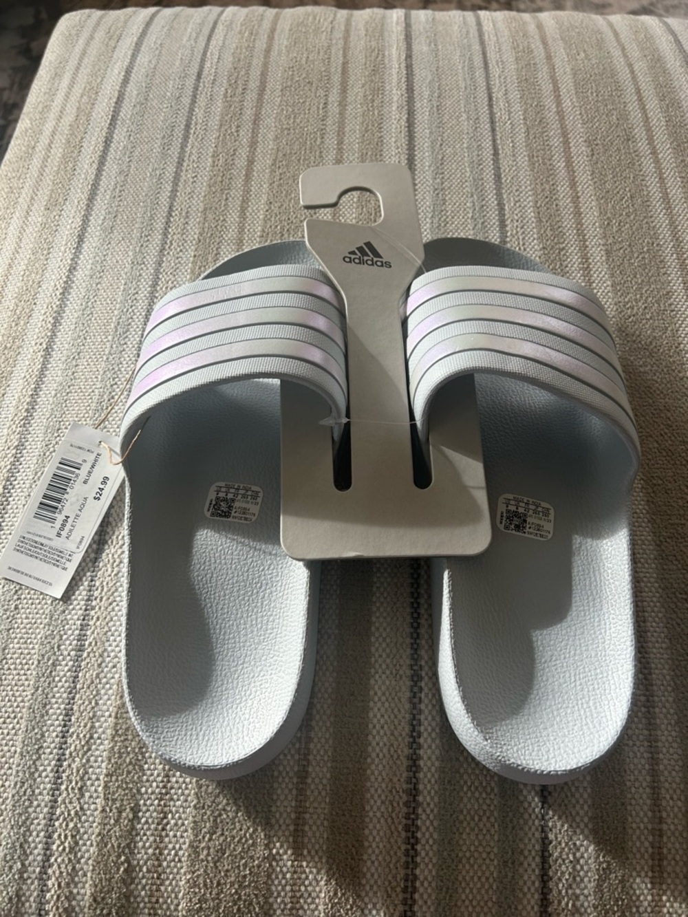 adidas Light Gray Slides with  Striped Strap size 9
